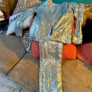 Fashion Nova Luxe silver pantsuit